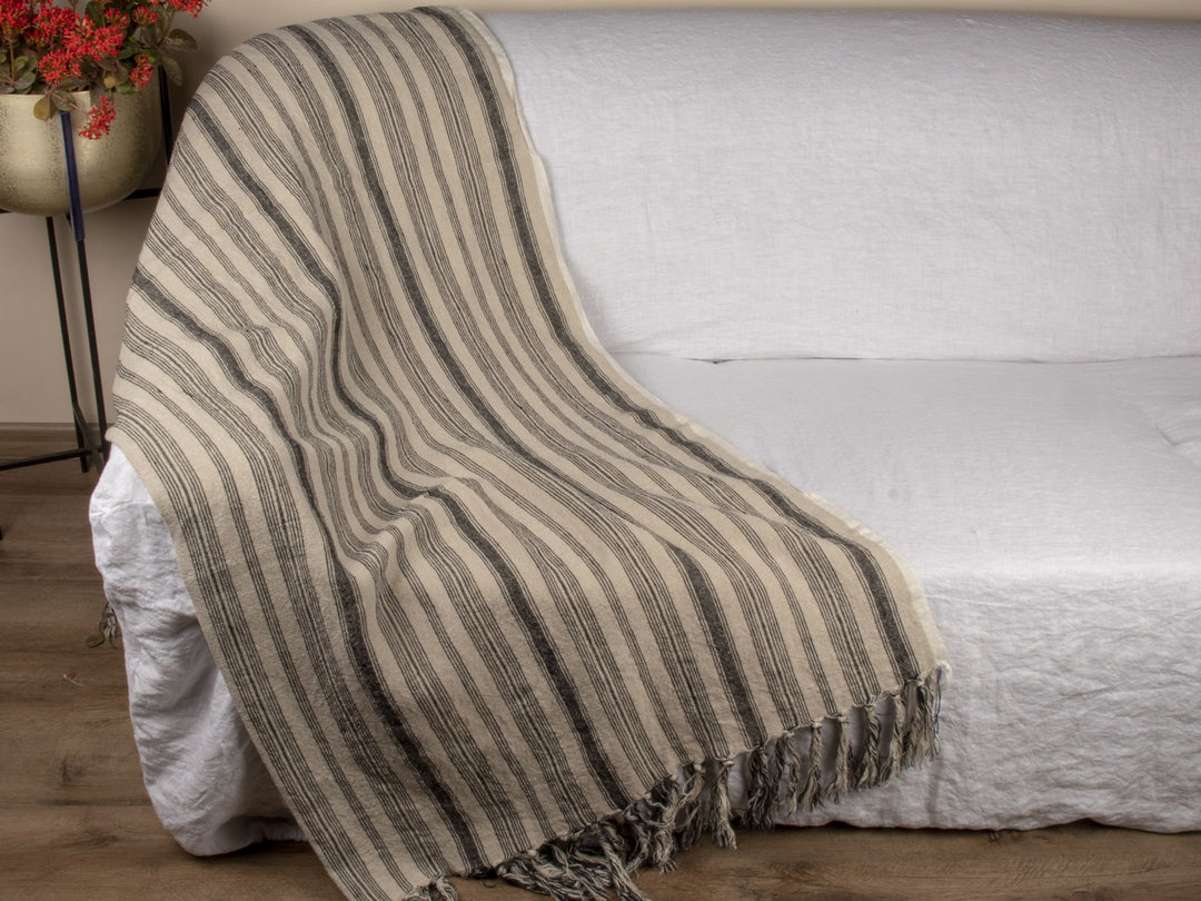 Stonewashed 350gsm Yarn-Dyed 100% Linen Throw | 21192