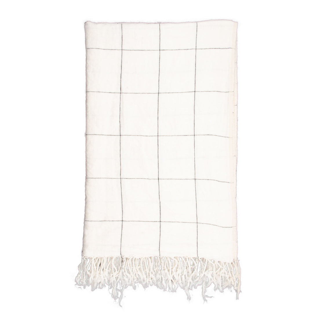 Stonewashed 250gsm Large plaid 100% Linen Throw | 23100