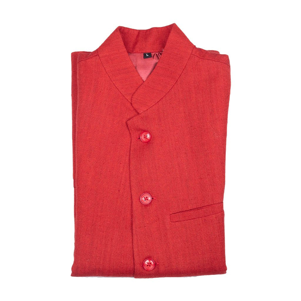 Red Pure Silk Linen Nehru Jacket | 31007101