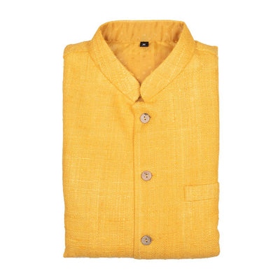 Yellow Pure Matka Silk Nehru Jacket | 31018101
