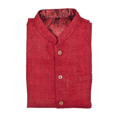 Red Pure Matka Silk Nehru Jacket | 31018102