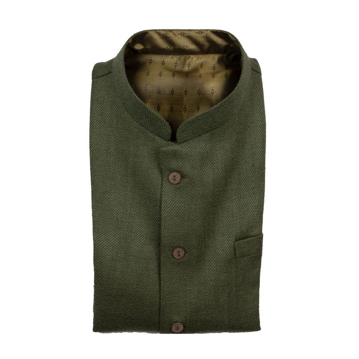 Green Pure Matka Silk Twill Nehru Jacket | 31042102