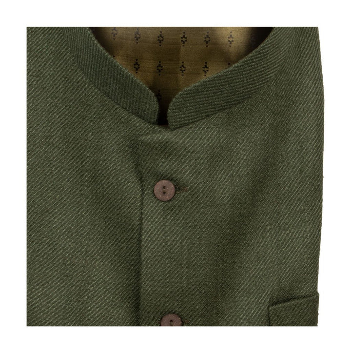 Green Pure Matka Silk Twill Nehru Jacket | 31042102